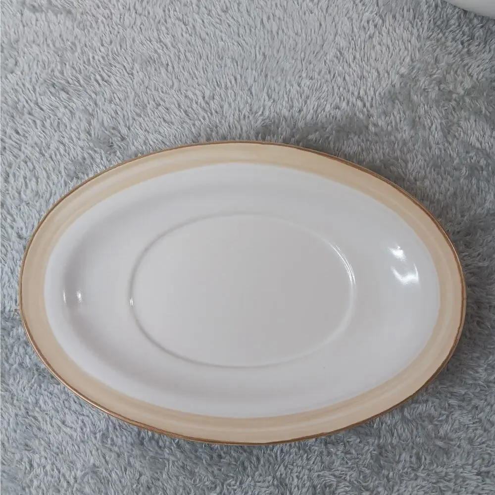 Johann Haviland Crowning Fashion Golden Band Vintage Gravy Boat with Underplate